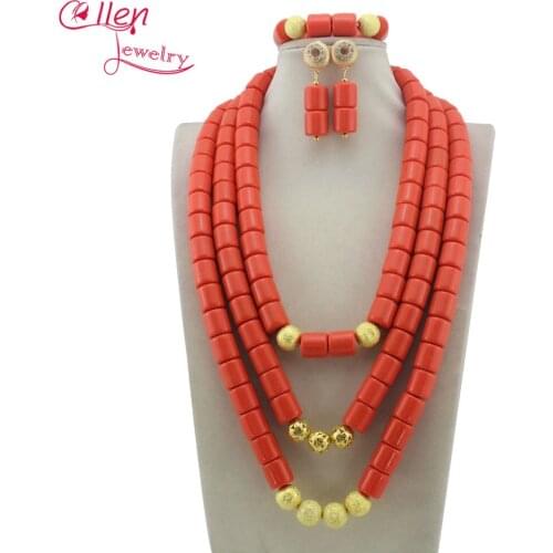 Latest Design nigerian Wedding Bridal beads Jewelry Set Fashion african beads Jewelry Set Artificial Coral Beads Set W12848