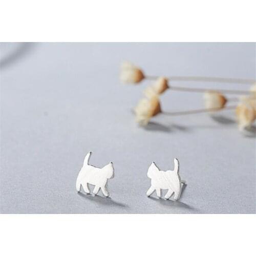 New Fashion Brushed Cute Animal 925 Sterling Silver Jewelry Simple Personality Leisurely Kitten Cat Popular Stud Earrings SE736