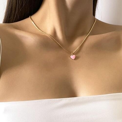Simple Elegant Candy Color Paint Love Heart Pendant Necklace for Women Fashion Chains Clavicle Necklace Colar Jewelry Gift