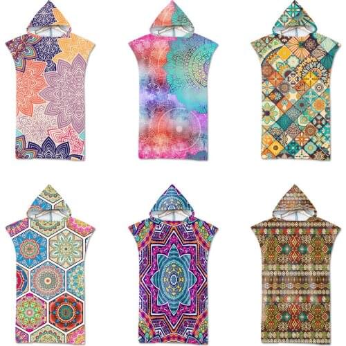 Mandala Beach Towel Changing Bathrobe Cloaks Microfiber Fabric Adult Bath Towels Hooded Swimming Pool Wearable Towels