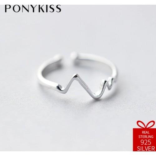 PONYKISS Romantic 100% 925 Sterling Silver Adjustable Opening An Electrocardiogram Of Love Ring Jewelry Women Wedding Party