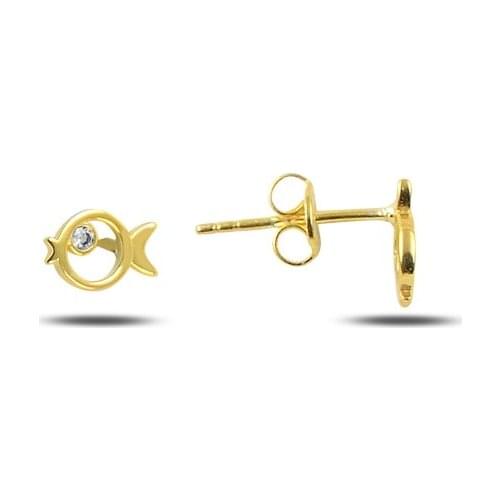 Silverlina Silver Zircon Stone Fish Earrings