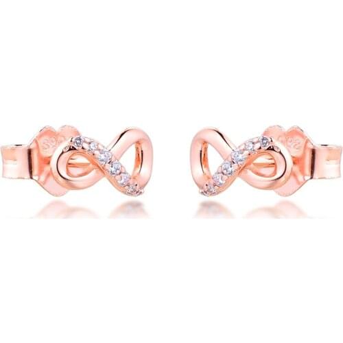 CKK Earrings 925 Sterling Silver Sparkling Infinity Rose Gold stud earrings Brincos 2020 Mothers Day Gift free shipping RE033