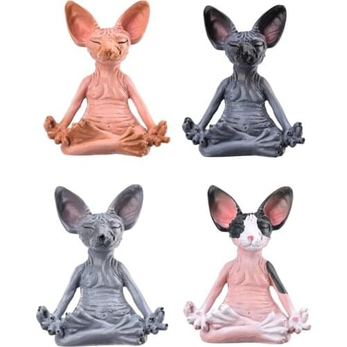 Sphynx Cat Figurine Yoga Relaxed Figurines For Home Office Resin Buddha Meditation Collection Cat Statue Ornaments Decoration