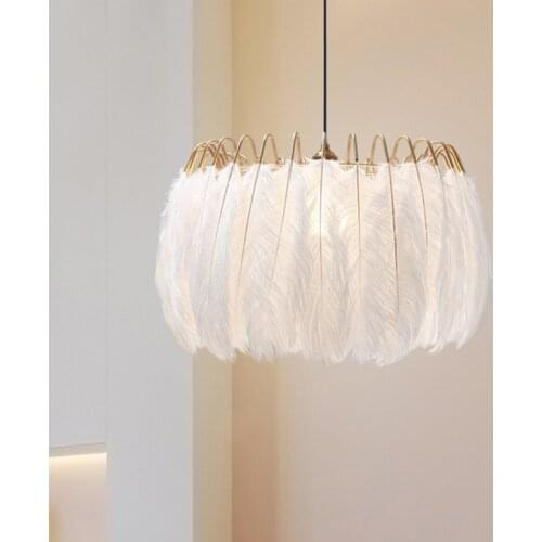 Feather chandelier modern minimalist white warm romantic bedroom princess room childrens room decoration LED chandelier