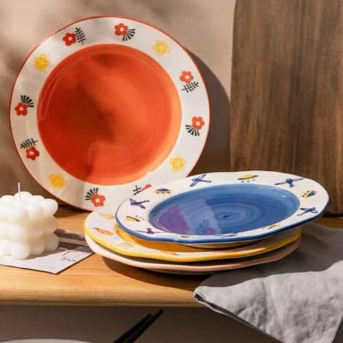 Dish Plate Patera Na Ciasto Ceramic Soup Household Small Fresh Breakfast Fruit Snack Flat Tableware Set Do Lodu Plateau Rond