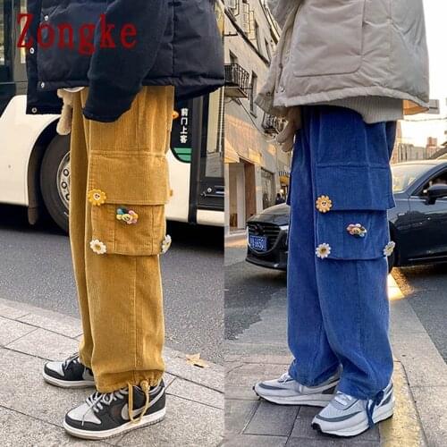 Zongke Bear Doll Corduroy Pants Men Japanese Streetwear Men Joggers Sweatpants Trousers Mens Pants Harajuku Fashion 2XL 2021