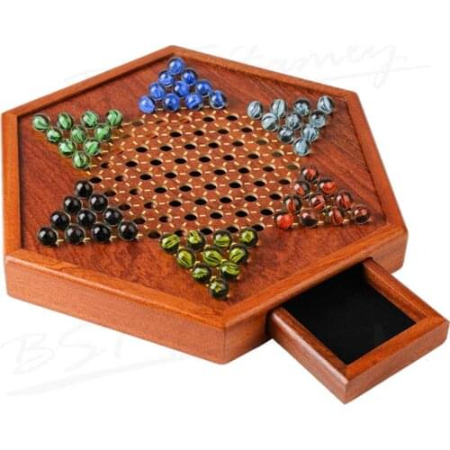 High Grade Multicolor Glass Chinese Checkers Chess Set Fine Wooden Hexagon Chessboard Classic Game T9