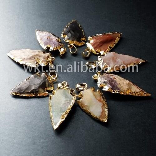 WT-P305 Wholesale custom Gold Electroplated Layered Pendant,natural quartz arrowhead Pendant,crystal Pendant