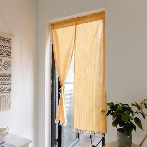 Japanese And Korean Household Decoration Solid Color Lattice Tassel Kitchen Bedroom Bathroom Shading Curtain Blackout