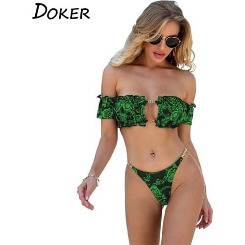 Swimwear Women Print Swimsuit Sexy Push Up Micro Bikinis Set Swimming Bathing Suit Beachwear Summer Brazilian Thong Bikini 2021