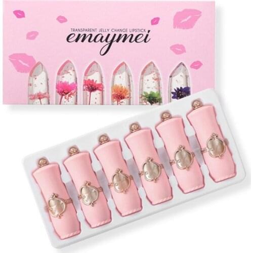 Lipstick Set lip gloss 6pcs Flower Jelly make up Clear Long Lasting Lips Moisturizer Color Change Pink lip gloss Cosmetics Set