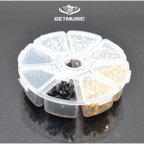 400pcs Electric Guitar Pickguard Plate Mount Screw Size 3 x 12mm Color Black/Chrome with Storage Box Luthier Tool