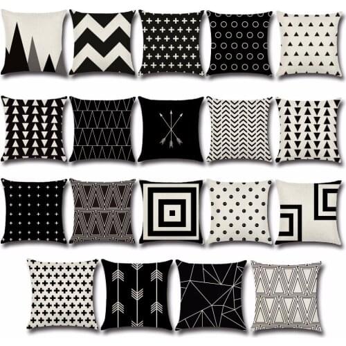 45*45 square pillow case Black Geometric Arrow Wavy Dot Linen Pillowcase Cushion Black And White Cross Geometry pillowcases pp36