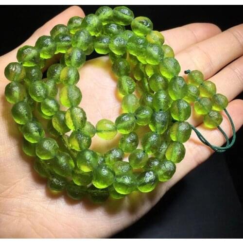 8mm Green GEM MOLDAVITE Meteorite Impact Glass 108 Beads Bracelet