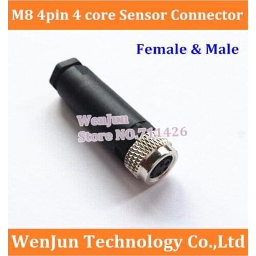 Free Shipping M8 4 Pin 4 core Female 25Pcs & Male 25Pcs Sensor Connector Adapters Adaptor M8 Aviation Plug Socket