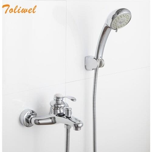 Free shipping Polished Chrome Finish New Wall Mounted shower faucet Bathroom Bathtub Handheld Shower Tap Mixer Faucet WF0126A