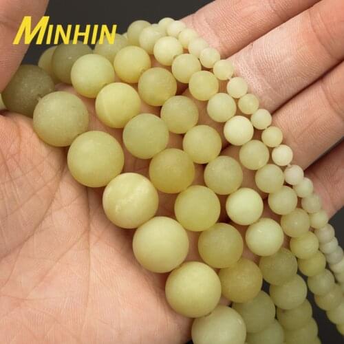 MINHIN Natural Stone Matte Beads Dull Polished Yellow Lemon Jades Loose Spacer Beads For Jewelry Making DIY Bracelet 4-12MM