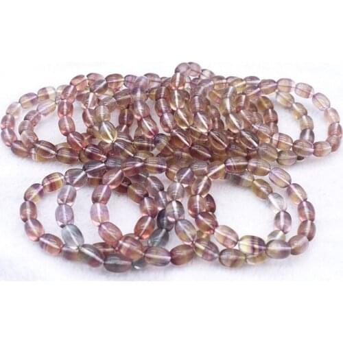 10*14mmmm Natural Crystal Purple/Pink fluorite Round AAA Gem stone Beads Stretchable Bracelet -8"