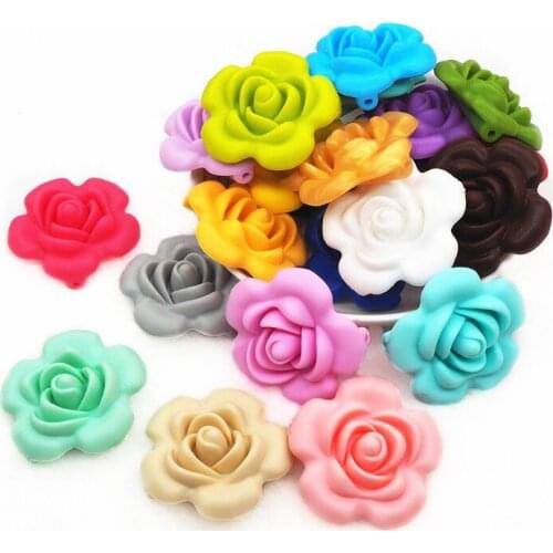 Chengkai 20PCS Silicone Beads DIY Rose Flower Pendant Teether Baby Pacifier Dummy Teething Nursing Necklace Jewelry Toy