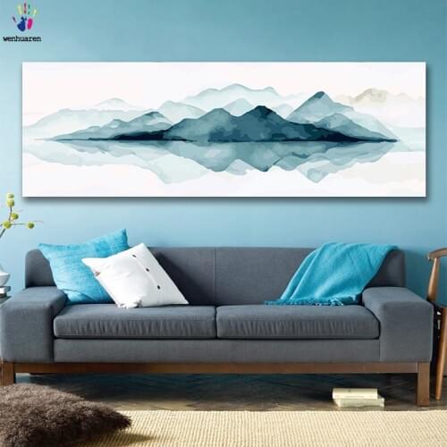 DIY colorings pictures by numbers with colors Blue mountain landscape picture drawing painting by numbers framed Home