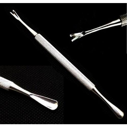 Wholesale New double-end Stainless Steel Nail Pusher Nail Dead Skin Fork V sharp Nail Art Cuticle Remover 200pcs free shipping