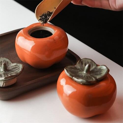 Ceramic Persimmon Design Jingdezhen Tea Caddies Porcelain Sealed Cans Canister Food Container Candy Storage Tank Spice Jars