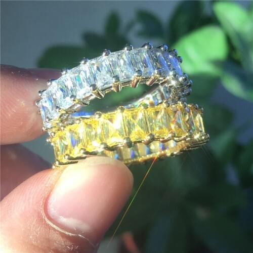 Eternity ring 925 Sterling silver Princess cut AAAA cz Engagement Wedding Band Rings for women Men Finger Party Jewelry Gift