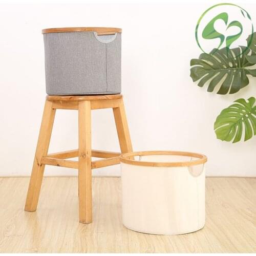 Round Storage Basket Bamboo Cotton Linen Sundries Organizer Cosmetic Case Toy Storage Barrel Storage Box Cloth Storage Box