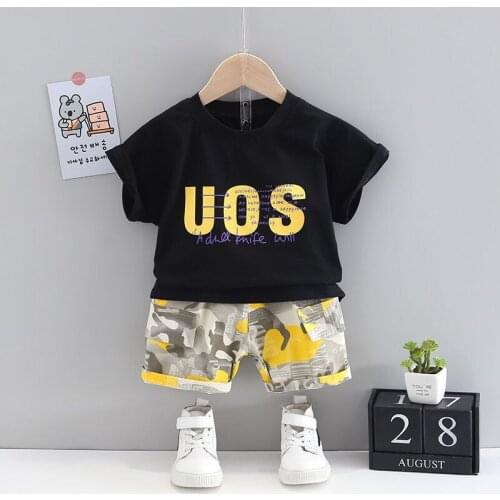 Summer New Kids Clothing Sets Letter Print Children Clothing Camouflage Pants Baby Boys Clothes Sets 2 Pcs Childrens Clothing