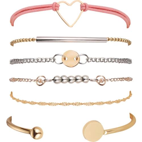 50950 European and American Cutout Lovely Bead Necklace Bracelet Set 6-Piece Creative Vintage Alloy Bracelet