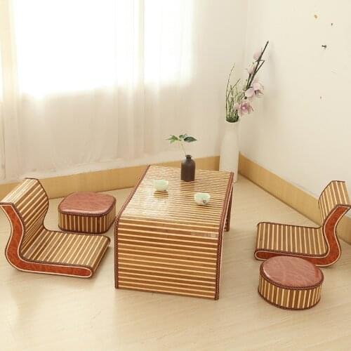 Cafe table chair set Japanese Grass weaving tatami small table floor chair bedroom minimalist furniture living room tea table