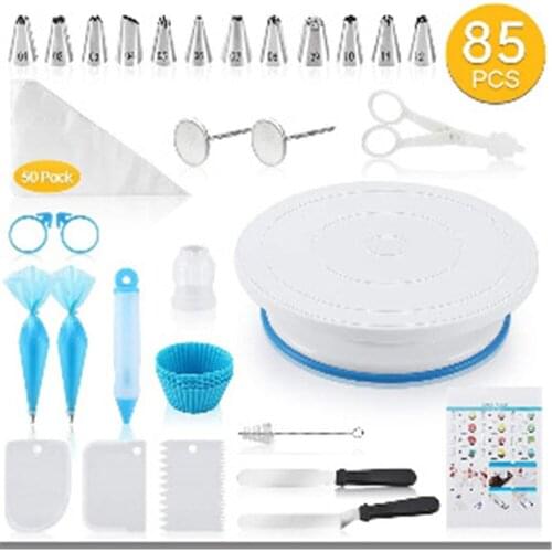 85 Pcs Cake Decorating Set Stainless Pastry Nozzles Cake Turntable Set Confectionery Bag Baking Tools For Cakes