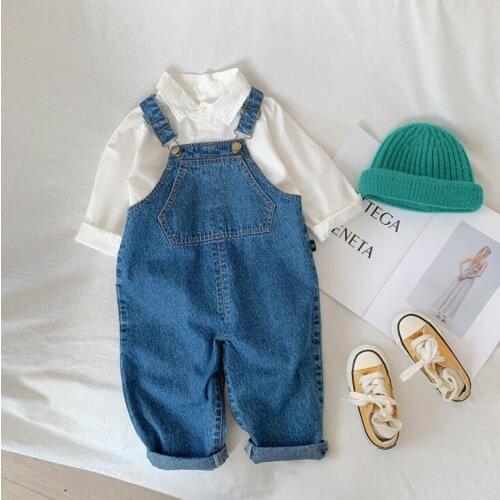 2021 new stylish girls boys denim overalls fashion autumn cotton kids jumpsuit