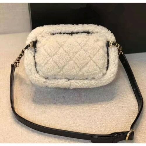 New Autumn And Winter 2020 brand Fragrant Woolen Cloth Small Square Bag Wrinkled Sheep Skin Cover Bag Lamb Wool Tide Star Style