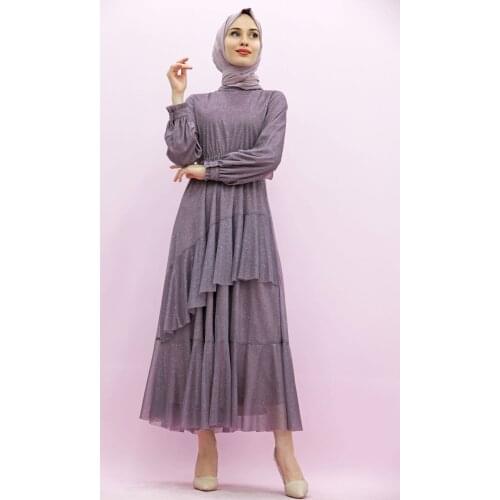 New Season Summer Trend Muslim Dress Silvery Floor Floor Evening Dresses Color Rose