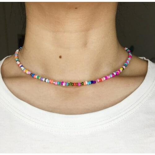 Charm Women Necklace For Beach 2021 Fashion Seed Beads Rainbow Colorful Choker Neck Jewelry For Women Girl Party Gift Wholesale