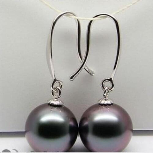 Charming 10-11mm Tahitian round bacl red pearl earring 925s