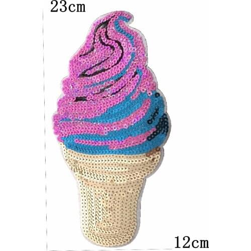 5 pcs Sequins Ice Cream Patches Iron On DIY Embroidered Appliques Sewing Stickers For Clothing Garment Bags Dessert Motif