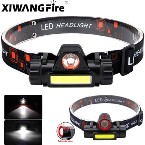 Portable Mini Flashlight Q5+COB Led Headlamp Powerful Built-in 18650 Battery Outdoor Camping Fishing Headlight Stepless Dimming
