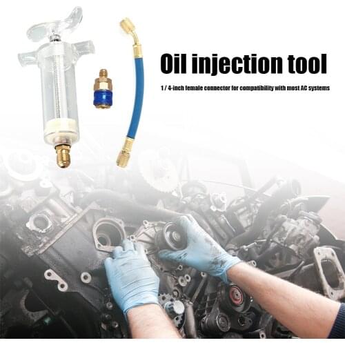Transparent Oil Injection Tool AC Oil Dye Syringe 30ml 2 oz with Low Side Quick Connector 1/4 SAE R-134a