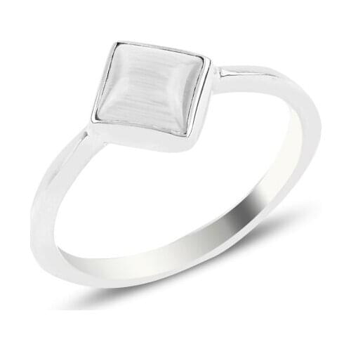 Silver 925 Sterling White Cat Eye Square Engagement Ring