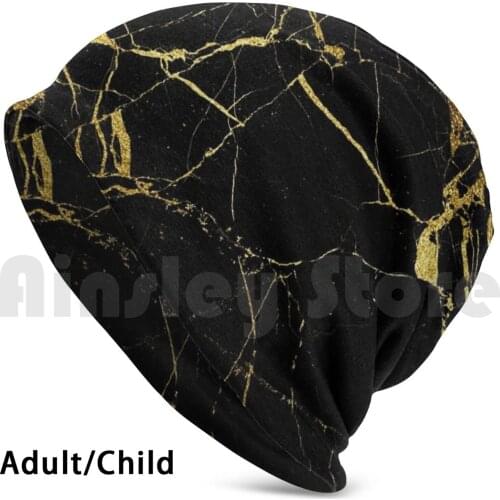 Gold And Black Marble Beanies Knit Hat Hip Hop Gold Marble Beauty Luxe Pattern Graphic Hard Soft Natural