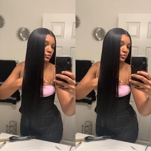 Silky Straight Black Colored Lace Front Wig Synthetic Fiber Hair Wig For Black Women With Baby Hair Natural Hairline Daily Use