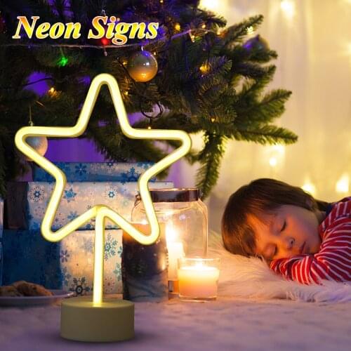 Led Star Christmas Gifts Fairy Lights LED Neon Night Light with Base Warm White Neon Signs Lamp For Party Kid Room Decoration