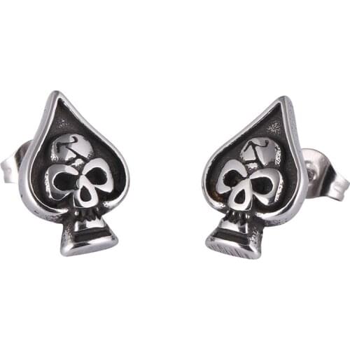 Vintage Punk Earrings for Women Men Stainless Steel Spades Skull Ear Studs Earrings Piercing Jewelry Accessories PD0583