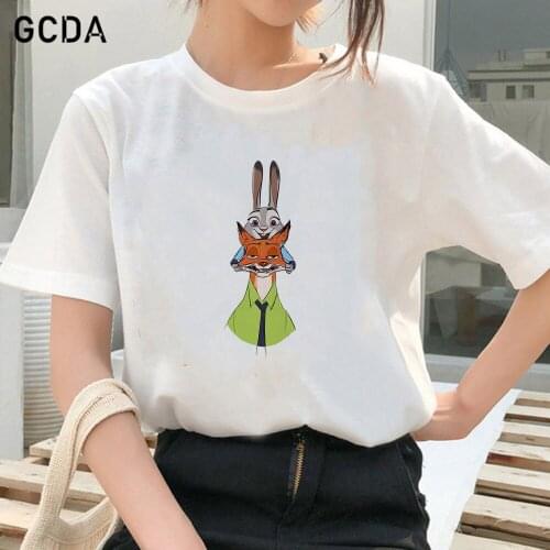 Zootopia T Shirt Women Fashion Punk Rock Nick the Fox Judy the Rabbit Graphic Tshirts Femme Kawaii Short Sleeve Top