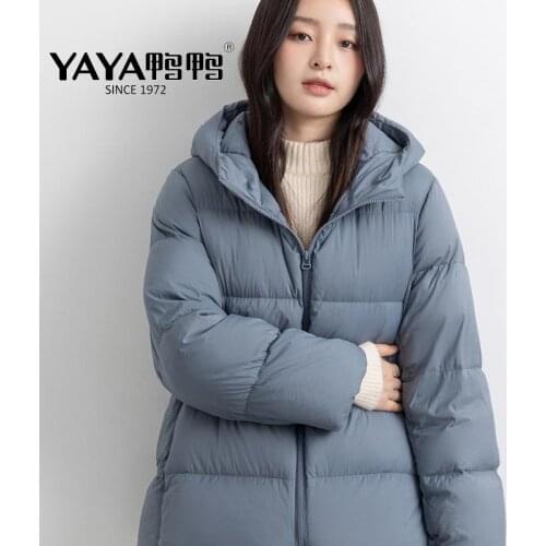 YAYA 2021 Women Puffer Jackets White Down Hat Thick Windproof Warm Hood Winter Six Color All Size Ladies Parkas Padded Coat