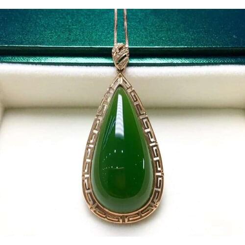 18K gold inlaid Hetian jasper water drop pendantJ54