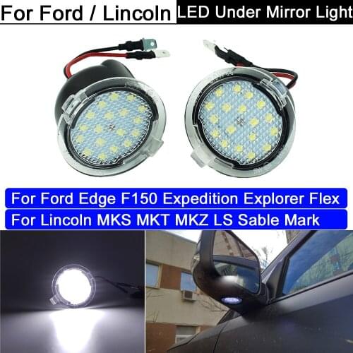 2Pcs White LED Side Under Mirror Lamp Puddle Light For Ford Edge F150 Expedition Explorer Flex For Lincoln MKS MKT MKZ LS Sable